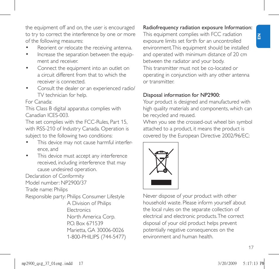 Philips NP2900-37B User Manual | Page 19 / 21