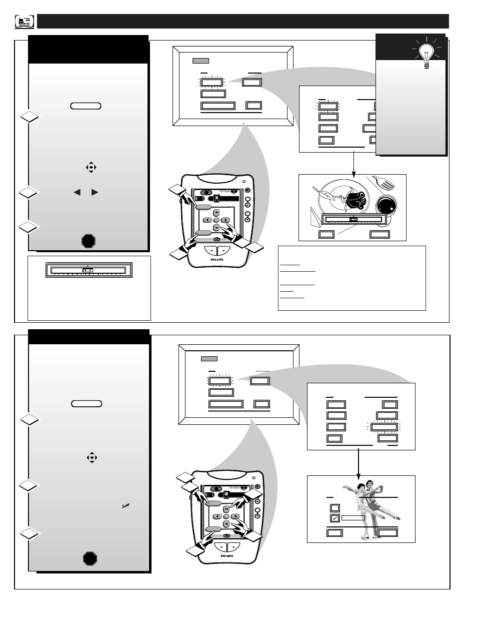 Ntsc/a, Nalog, Icture | Ontrols, Color, brightness, sharpness, tint, picture, Clearview, Stop | Philips 64PH9905 User Manual | Page 8 / 60