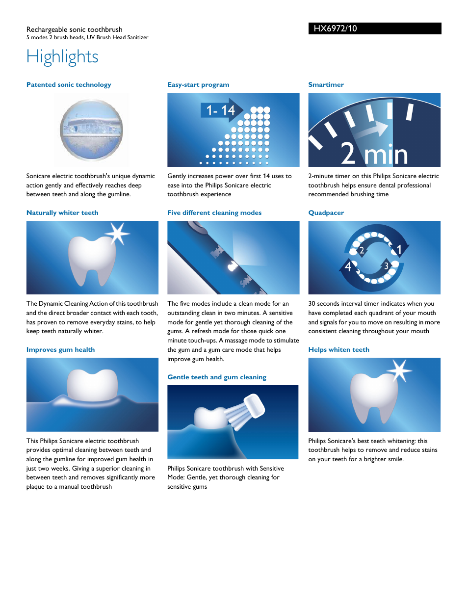 Highlights | Philips HX6972-10 User Manual | Page 2 / 3