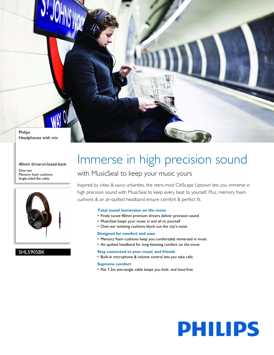 Philips SHL5905BK-28 User Manual | 3 pages