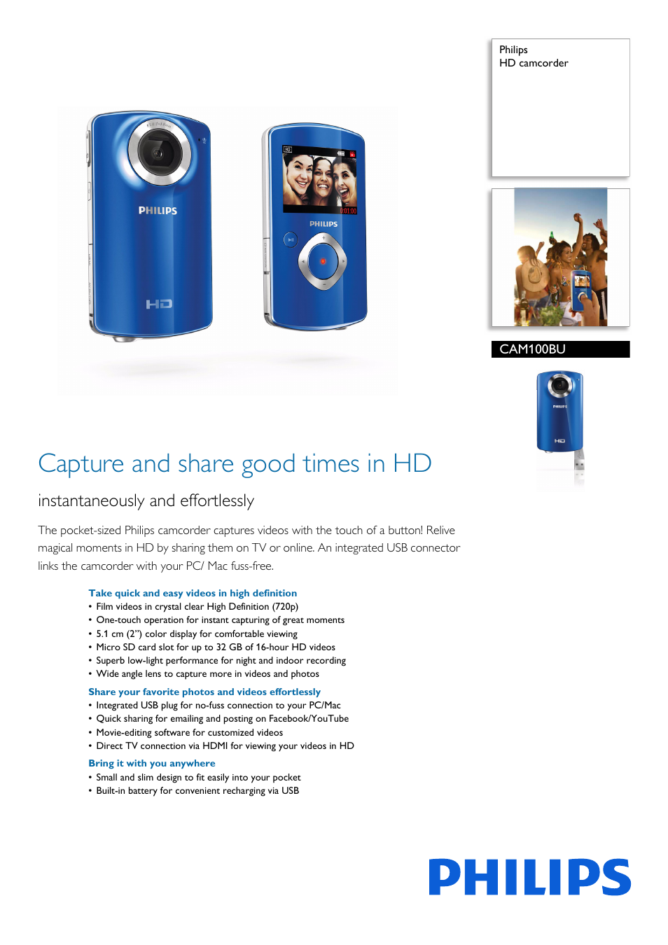 Philips CAM100BU-00 User Manual | 3 pages