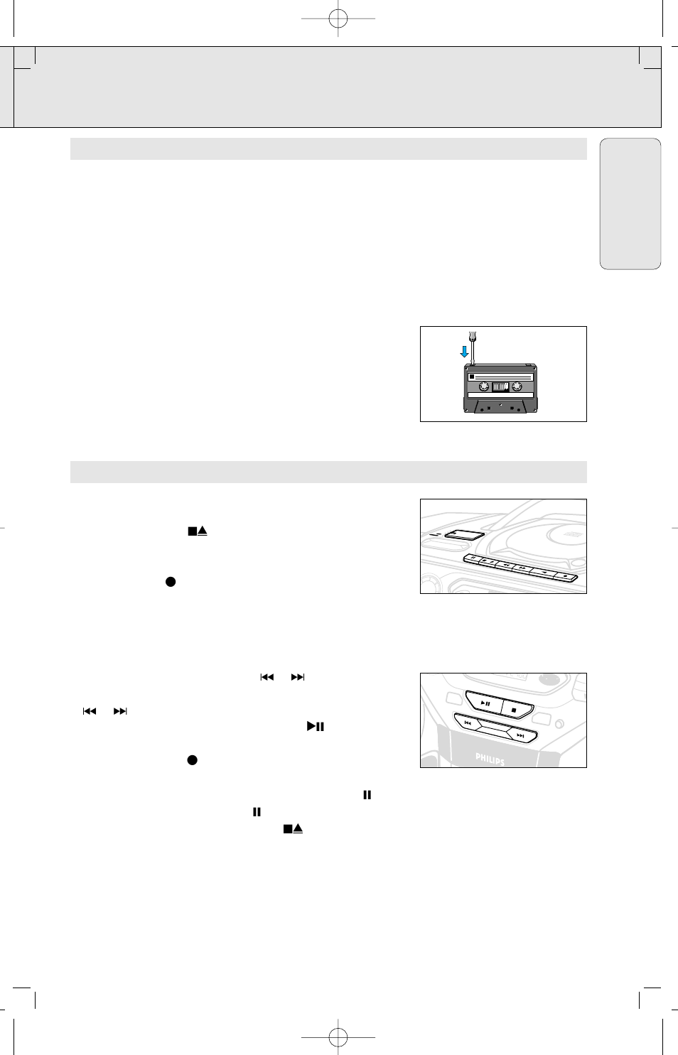 Recording, English | Philips PORTABLE RADIO CASS REC + CD User Manual | Page 15 / 44