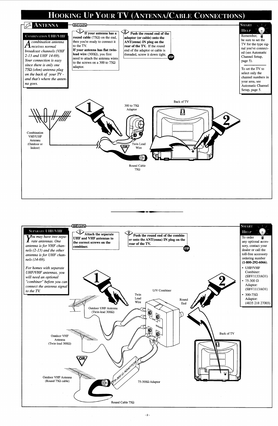 Hooking up your tv (antenna/cable connections), Antenna, I—№^<5inh | Ooking, Ntenna, Able, Onnections | Philips PR1308B User Manual | Page 2 / 8