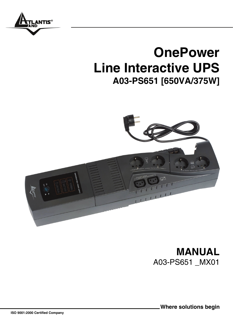 Atlantis Land Line Interactive UPS A03-PS651 _MX01 User Manual | 50 pages