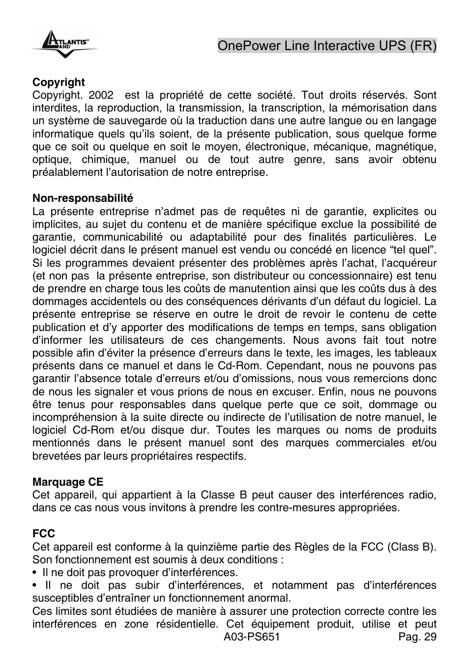 Atlantis Land Line Interactive UPS A03-PS651 _MX01 User Manual | Page 33 / 50
