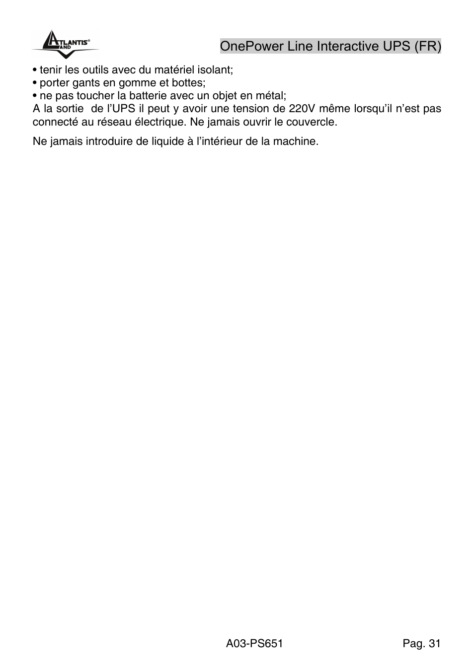 Atlantis Land Line Interactive UPS A03-PS651 _MX01 User Manual | Page 35 / 50