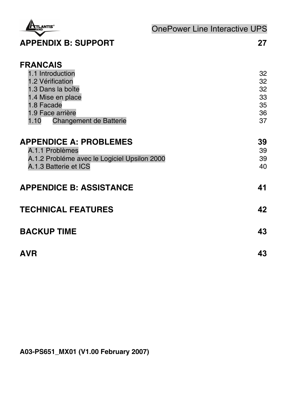 Atlantis Land Line Interactive UPS A03-PS651 _MX01 User Manual | Page 4 / 50