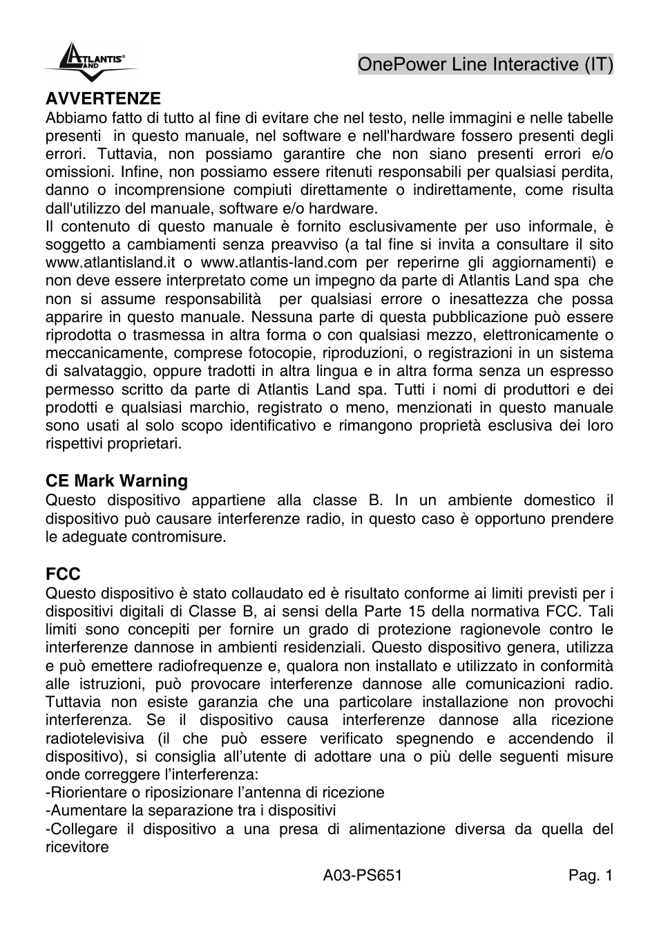 Atlantis Land Line Interactive UPS A03-PS651 _MX01 User Manual | Page 5 / 50