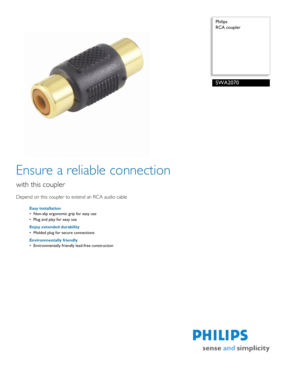 Philips RCA coupler SWA2070 User Manual | 2 pages