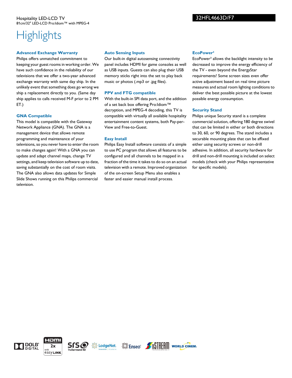 Highlights | Philips 32HFL4663D-F7 User Manual | Page 2 / 3