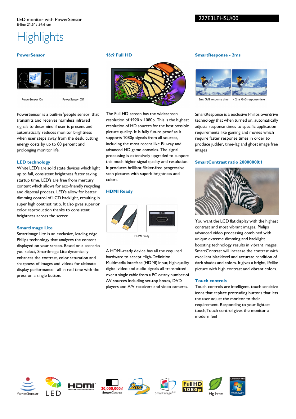 Highlights | Philips 227E3LPHSU-00 User Manual | Page 2 / 3