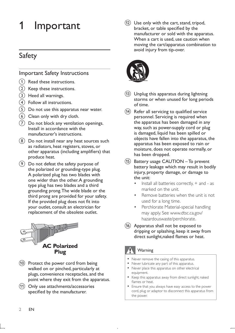 1 important, Safety | Philips DS6800W-37 User Manual | Page 3 / 26