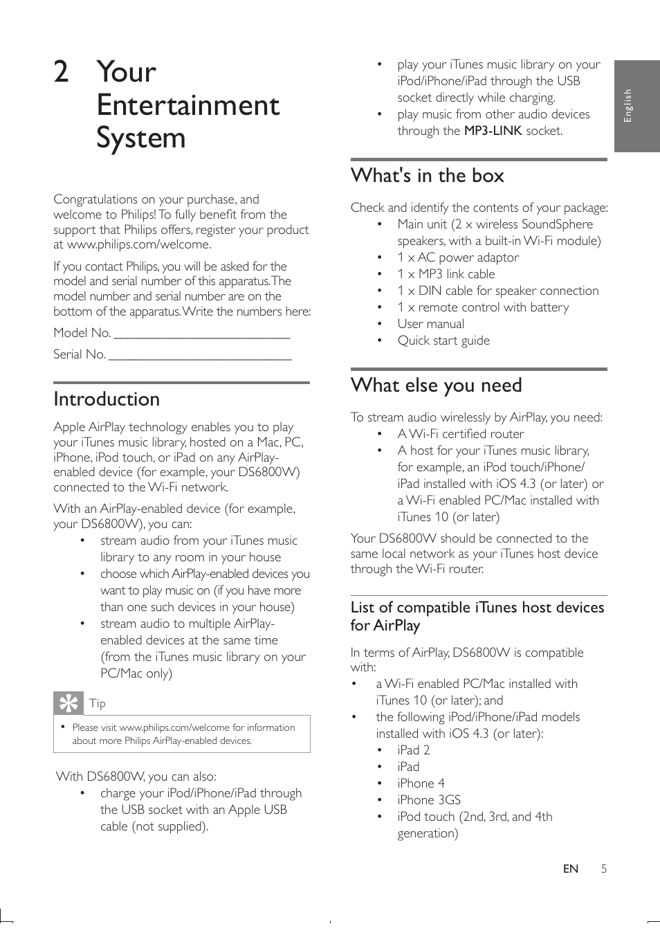 2 your entertainment system, Introduction, What's in the box | What else you need | Philips DS6800W-37 User Manual | Page 6 / 26