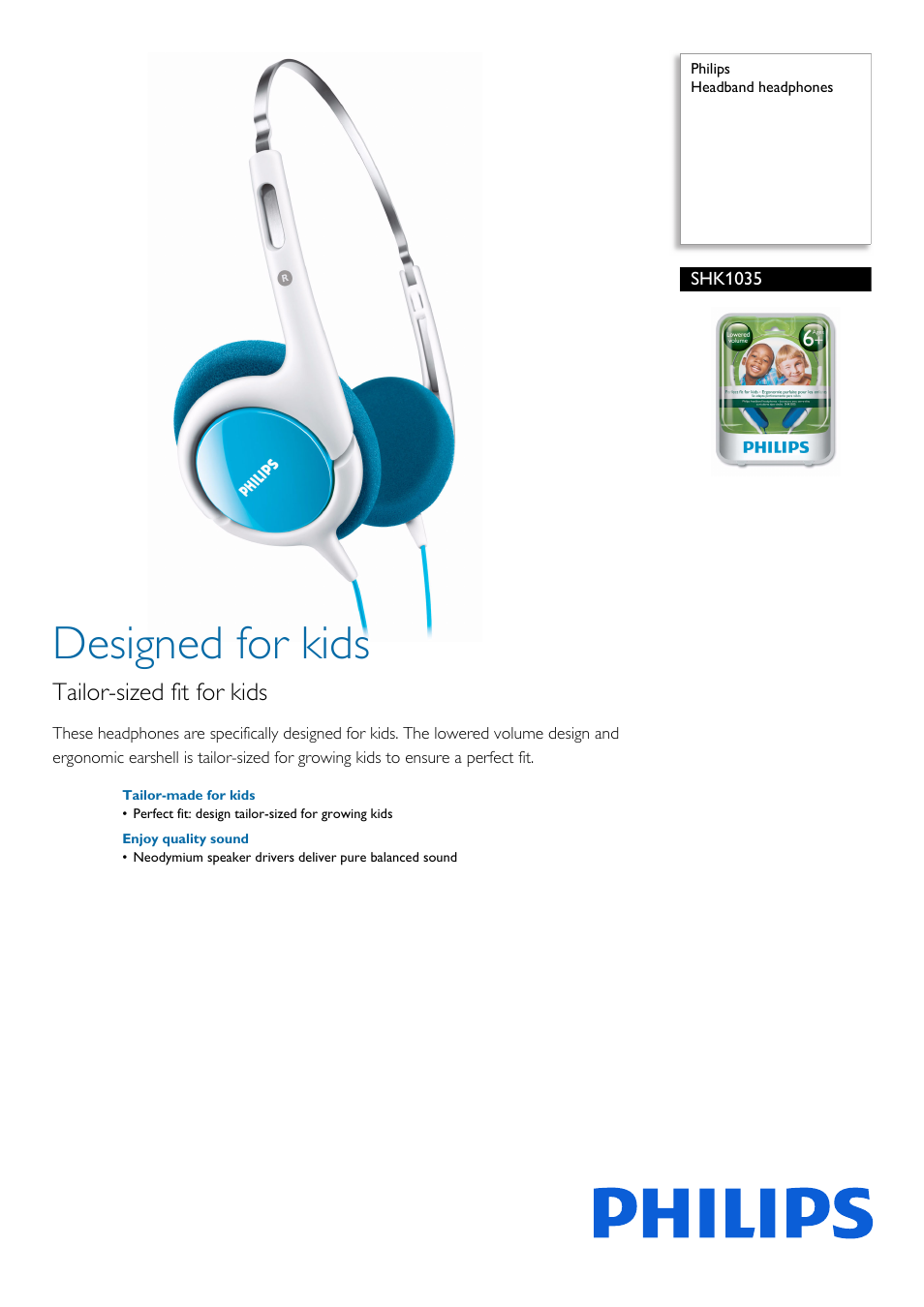 Philips Headband headphones SHK1035 User Manual | 2 pages