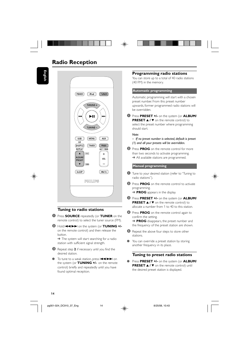 Radio reception | Philips DC910W-37 User Manual | Page 14 / 25