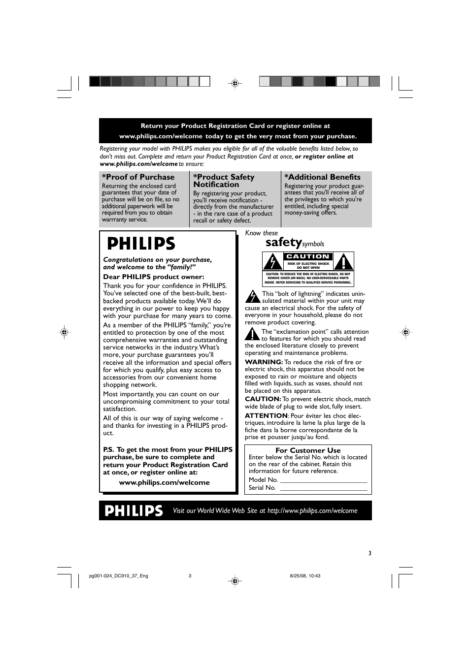 Safety | Philips DC910W-37 User Manual | Page 3 / 25