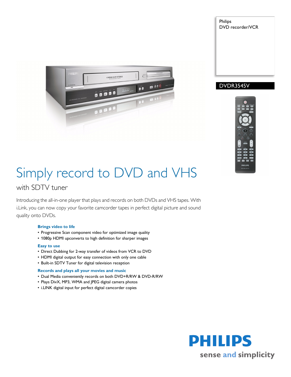 Philips DVDR3545V-37 User Manual | 3 pages