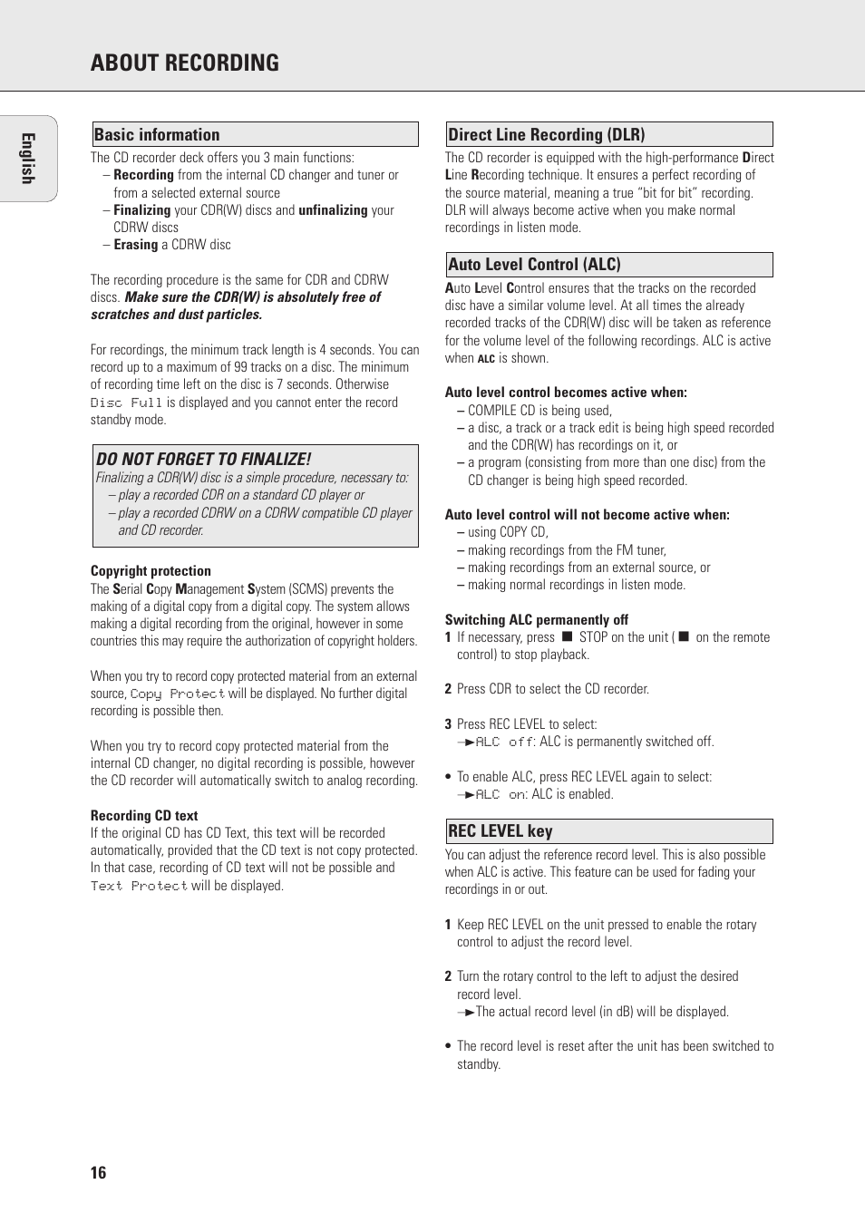 About recording | Philips FWR88 User Manual | Page 16 / 32