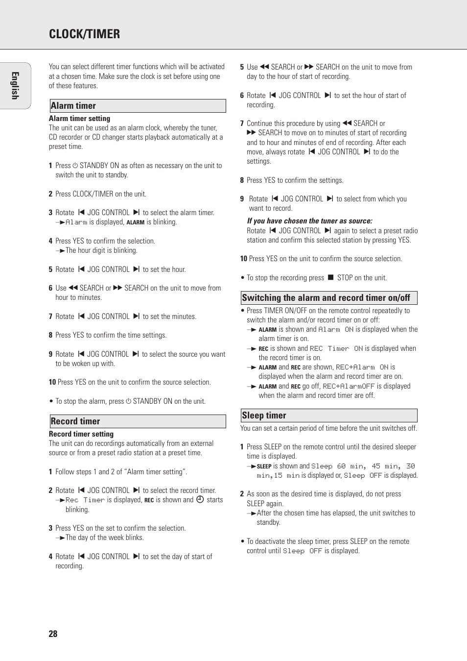 Clock/timer | Philips FWR88 User Manual | Page 28 / 32