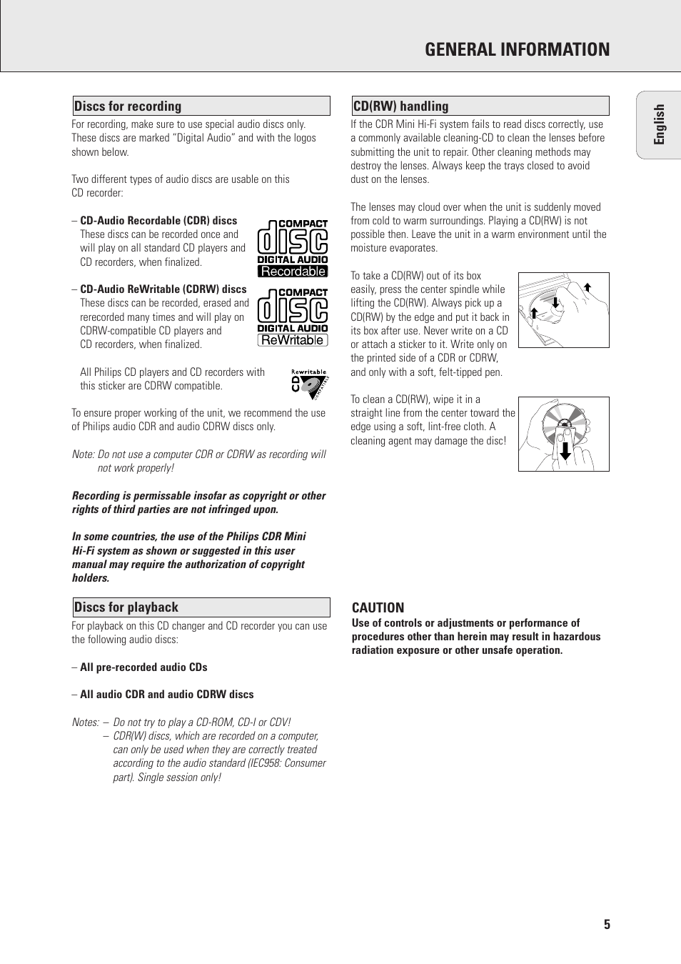 General information | Philips FWR88 User Manual | Page 5 / 32