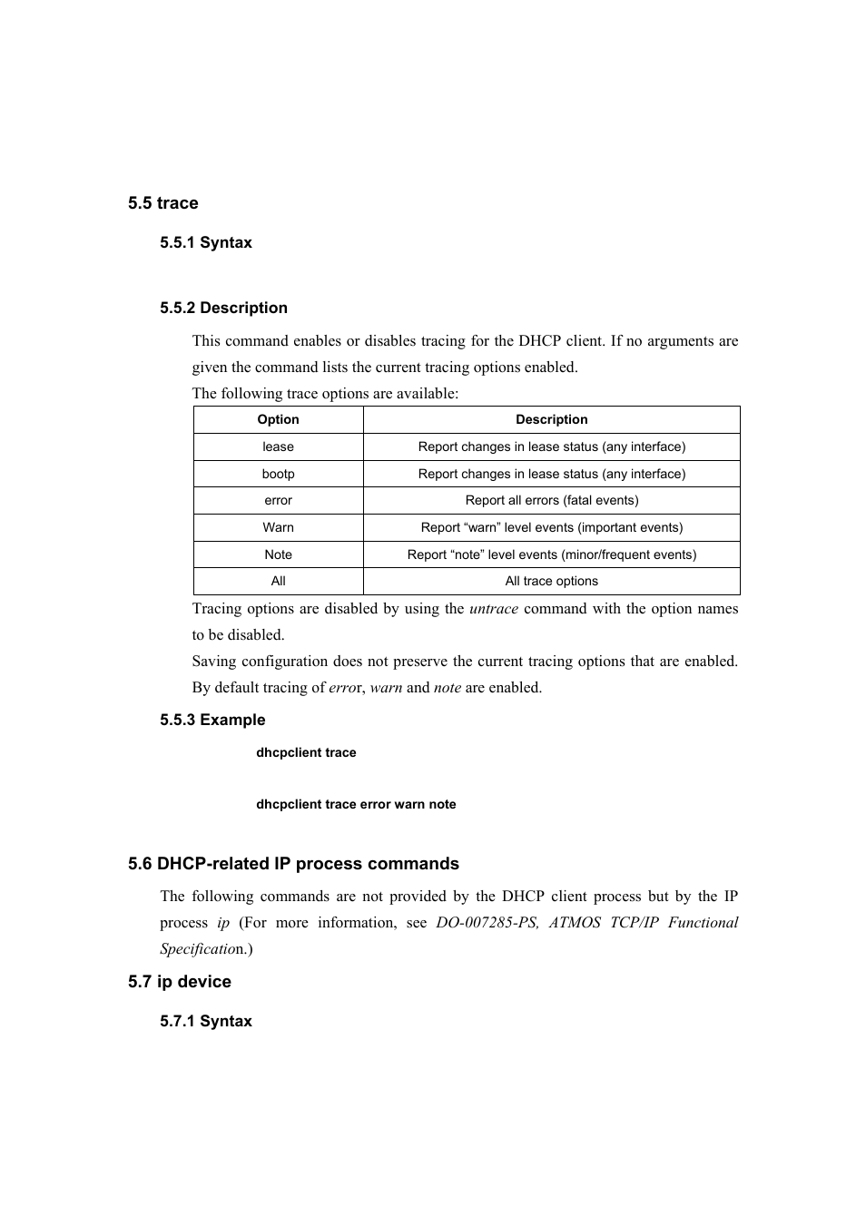 5 trace, 6 dhcp-related ip process commands, 7 ip device | Atlantis Land I-Storm A02-RA(Atmos)_ME01 User Manual | Page 38 / 112