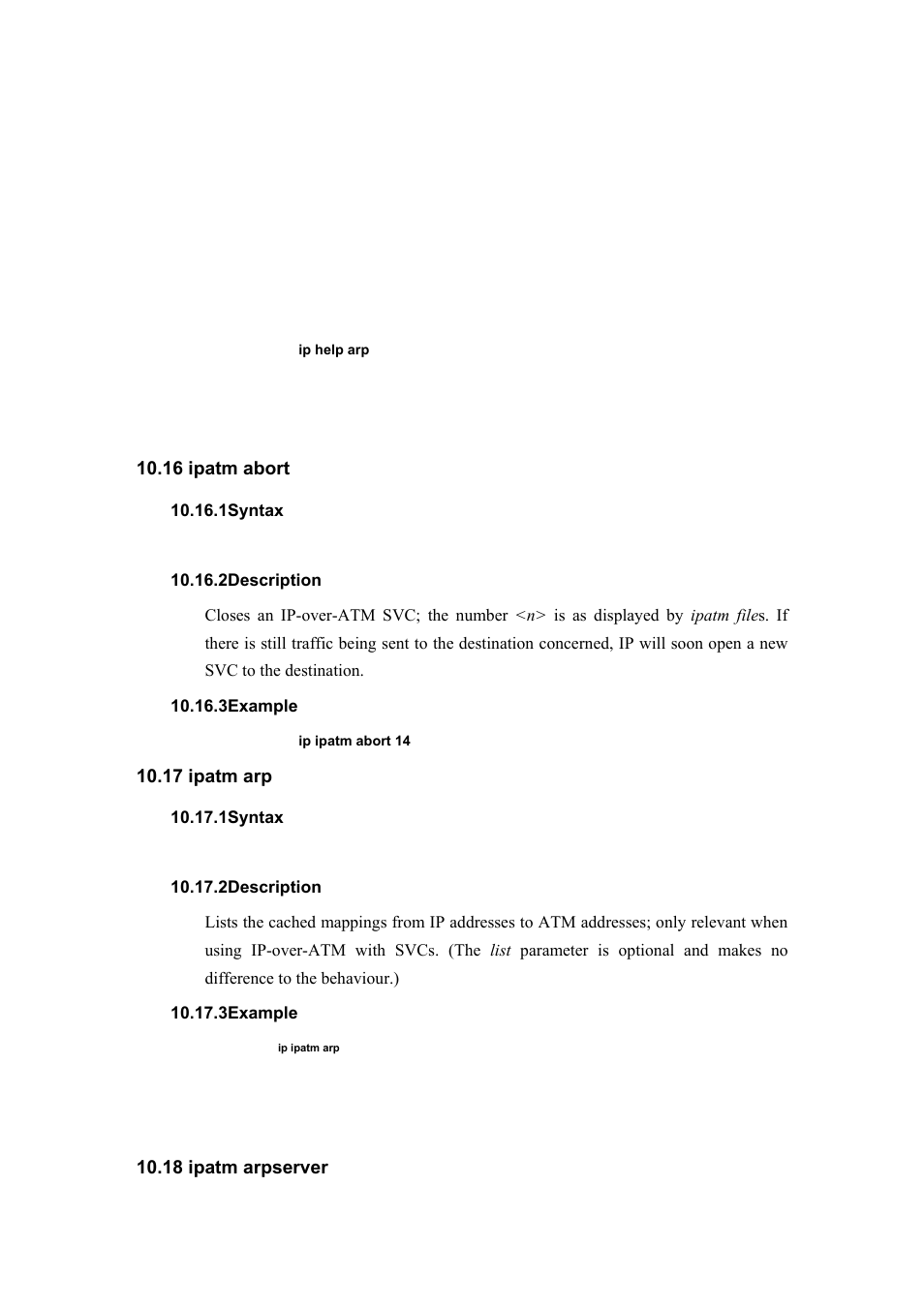 16 ipatm abort, 17 ipatm arp, 18 ipatm arpserver | Atlantis Land I-Storm A02-RA(Atmos)_ME01 User Manual | Page 82 / 112