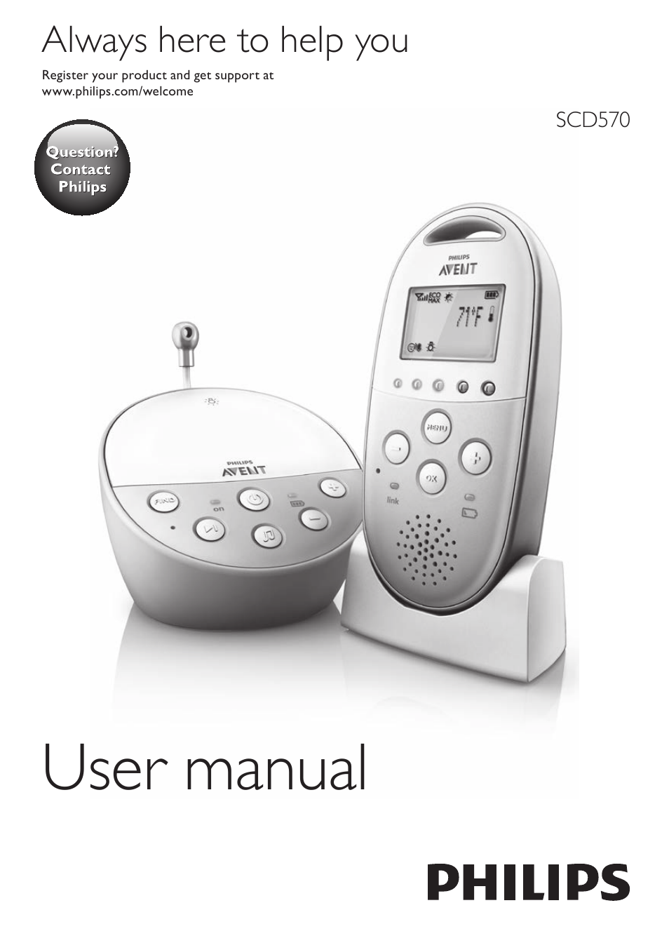 Philips AVENT Audio Monitors DECT Baby Monitor SCD570-10 Advanced monitoring Vibration alert User Manual | 40 pages