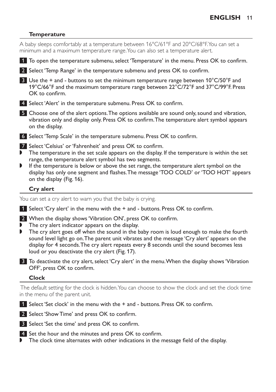 Philips AVENT Audio Monitors DECT Baby Monitor SCD570-10 Advanced monitoring Vibration alert User Manual | Page 11 / 40
