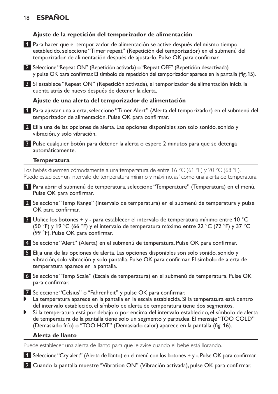 Philips AVENT Audio Monitors DECT Baby Monitor SCD570-10 Advanced monitoring Vibration alert User Manual | Page 18 / 40