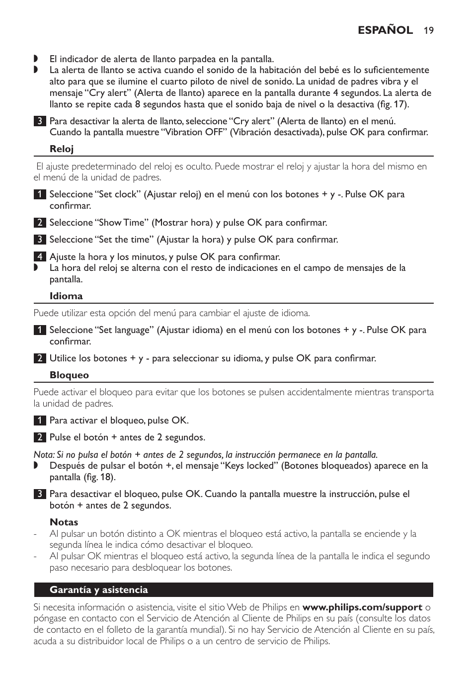 Philips AVENT Audio Monitors DECT Baby Monitor SCD570-10 Advanced monitoring Vibration alert User Manual | Page 19 / 40