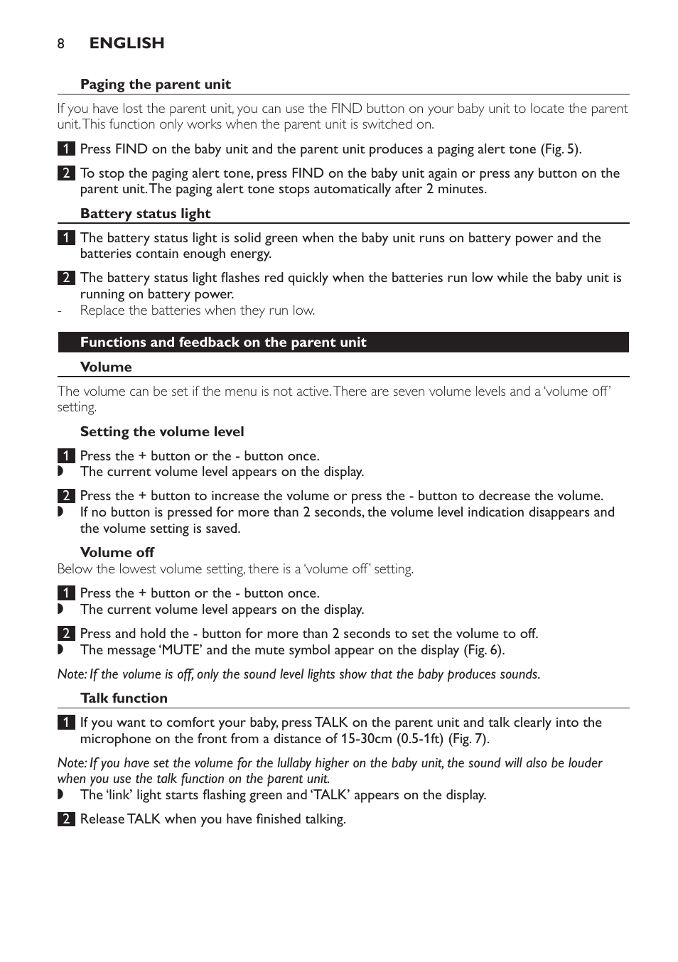Philips AVENT Audio Monitors DECT Baby Monitor SCD570-10 Advanced monitoring Vibration alert User Manual | Page 8 / 40