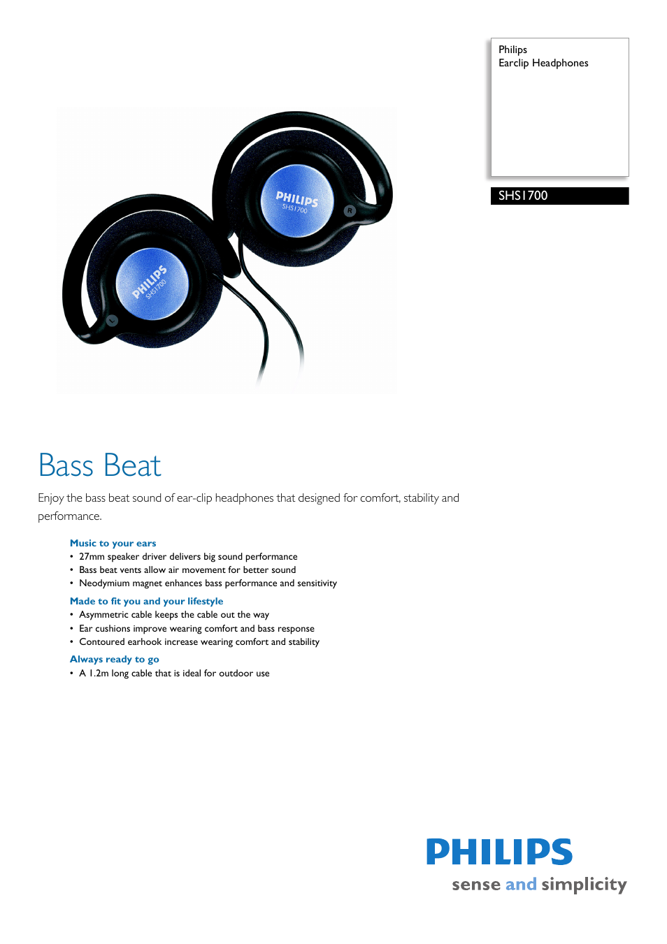 Philips SHS1700-00 User Manual | 2 pages