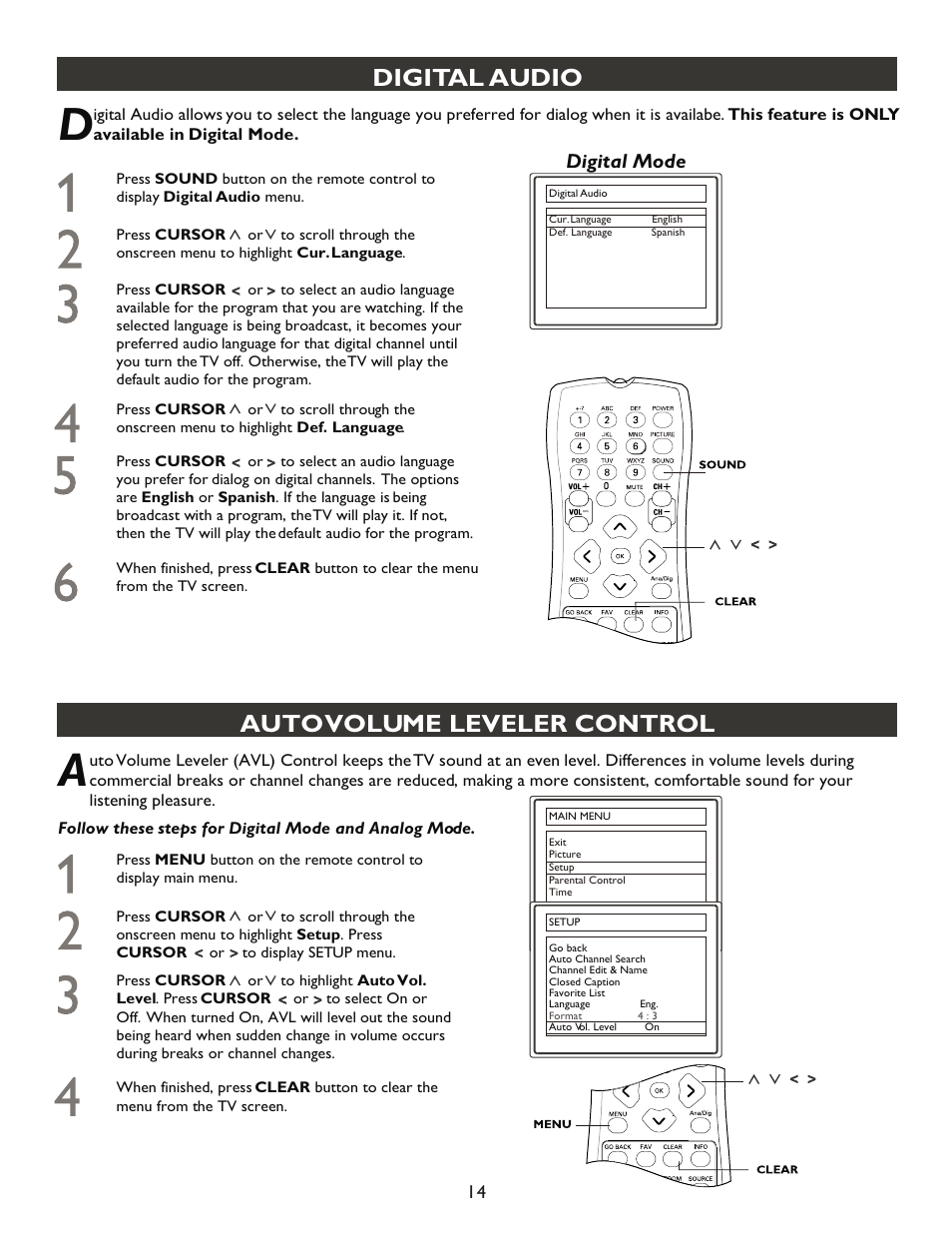 Т³гж 14, Digital audio, Auto volume leveler control | Philips 20PT9007D-17 User Manual | Page 14 / 34
