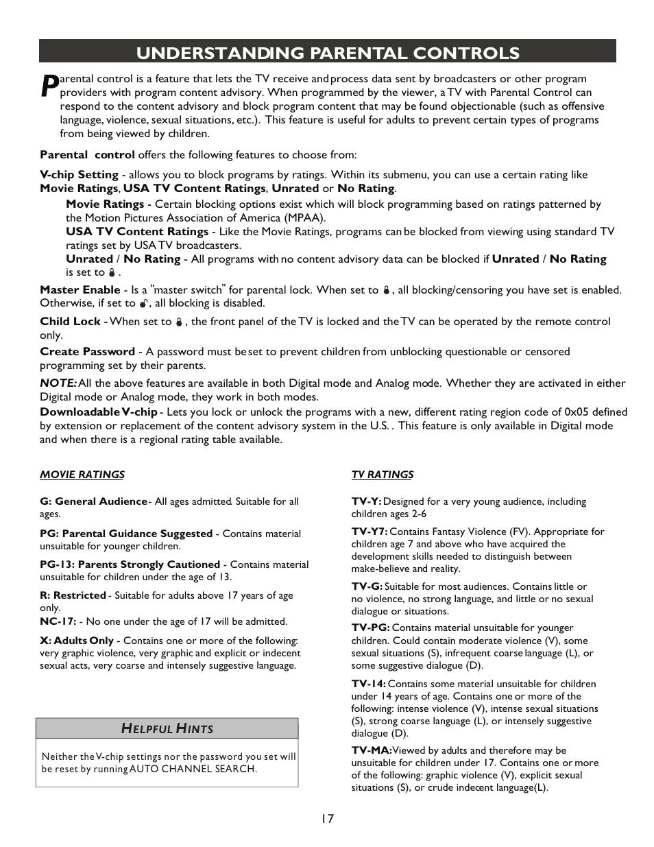 Т³гж 17, Understanding parental controls | Philips 20PT9007D-17 User Manual | Page 17 / 34