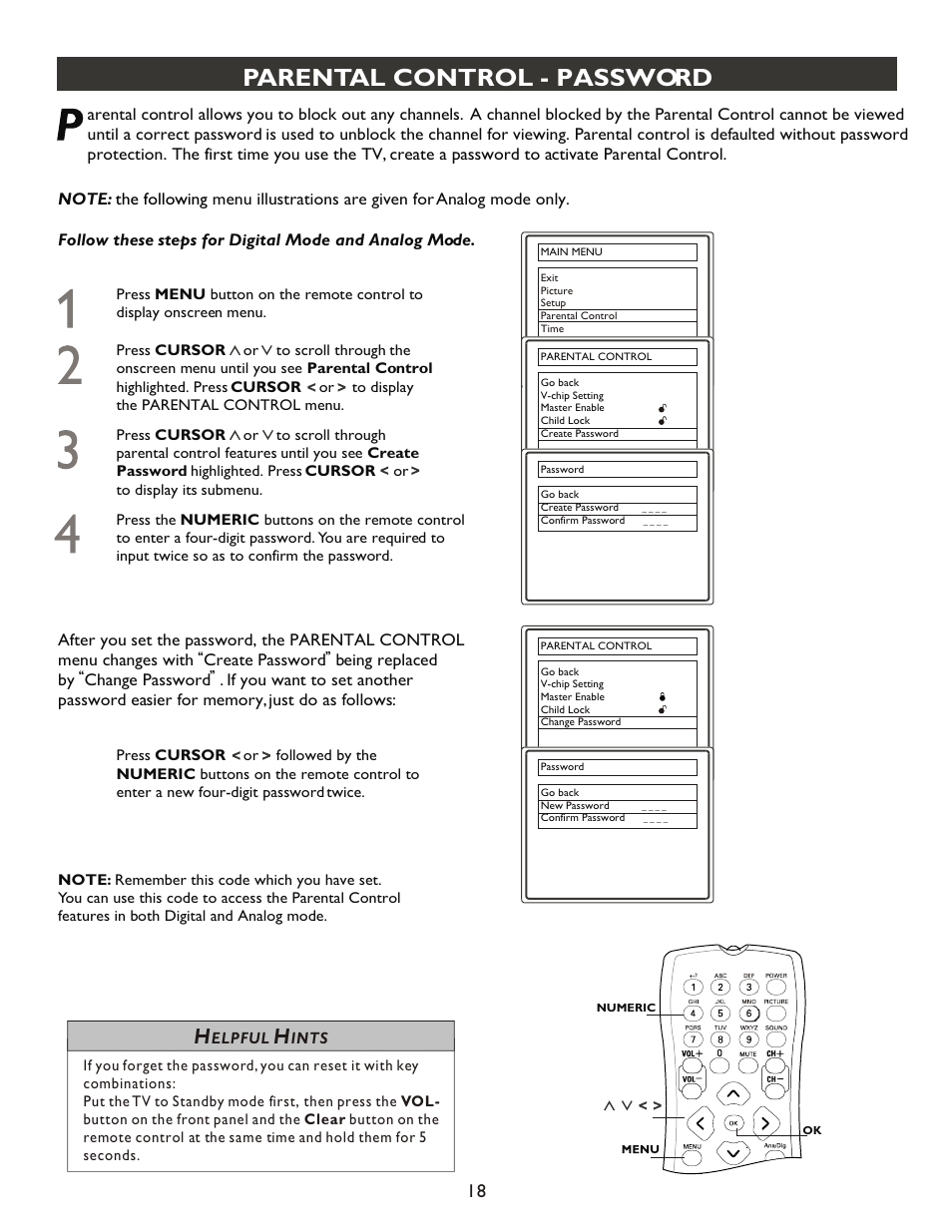 Т³гж 18, Parental control - password | Philips 20PT9007D-17 User Manual | Page 18 / 34