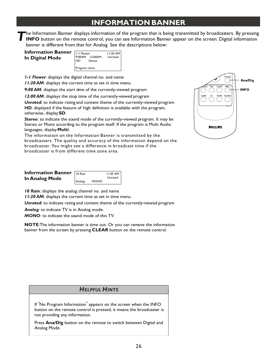 Т³гж 26, Information banner | Philips 20PT9007D-17 User Manual | Page 26 / 34