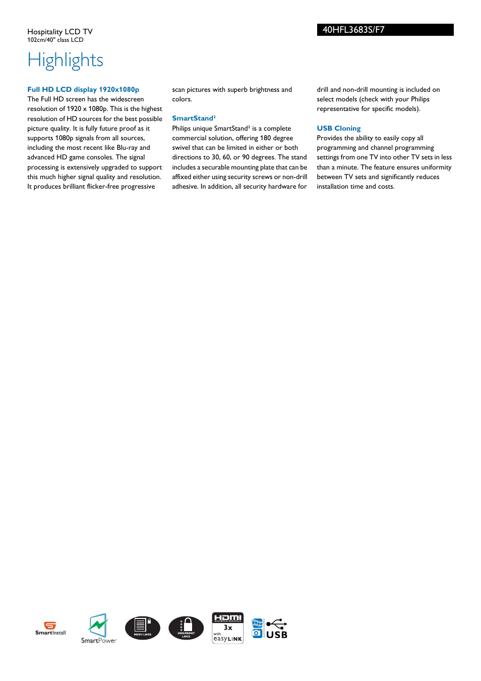 Highlights | Philips 40HFL3683S-F7 User Manual | Page 2 / 3