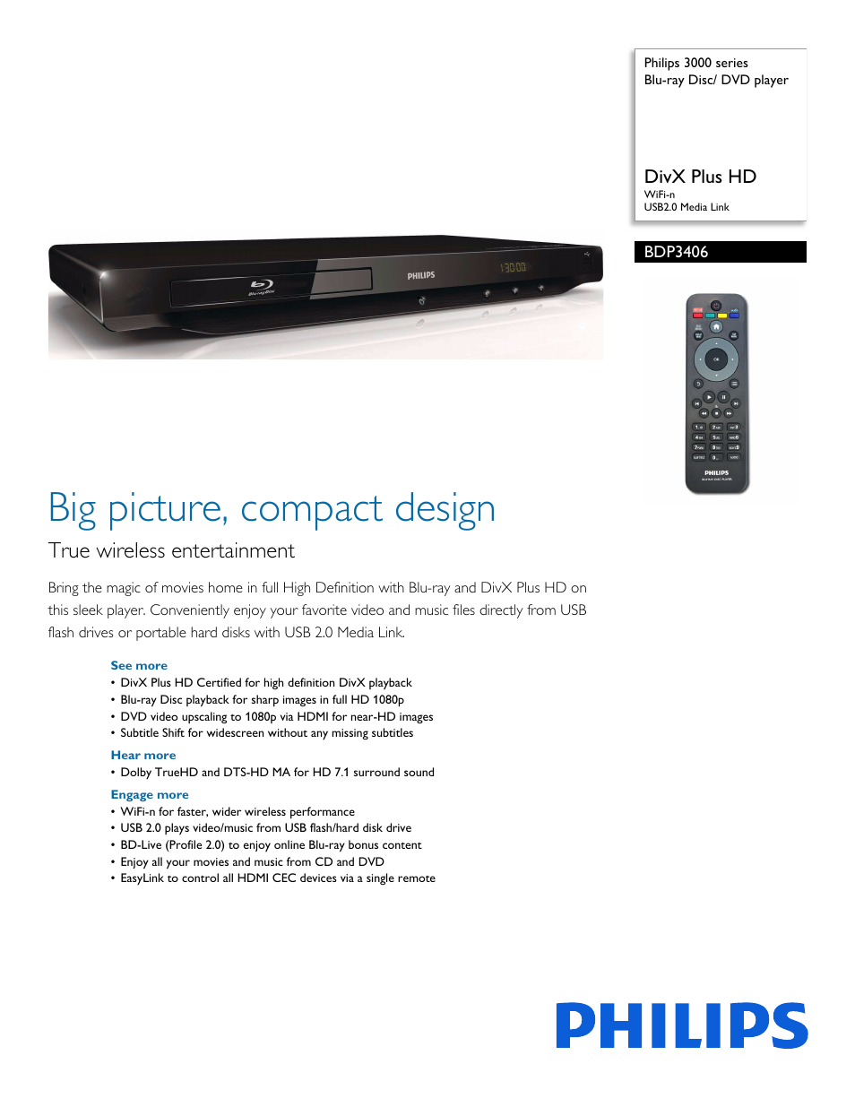 Philips BDP3406-F7 User Manual | 3 pages