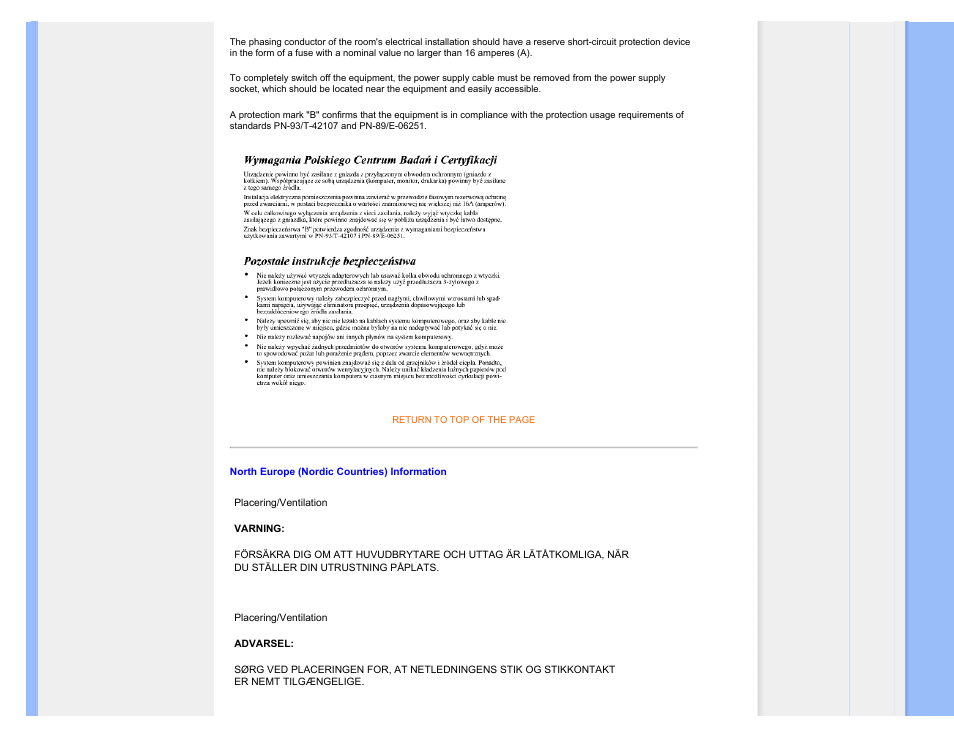 North europe (nordic countries) information | Philips 240BW9CB-27 User Manual | Page 21 / 121