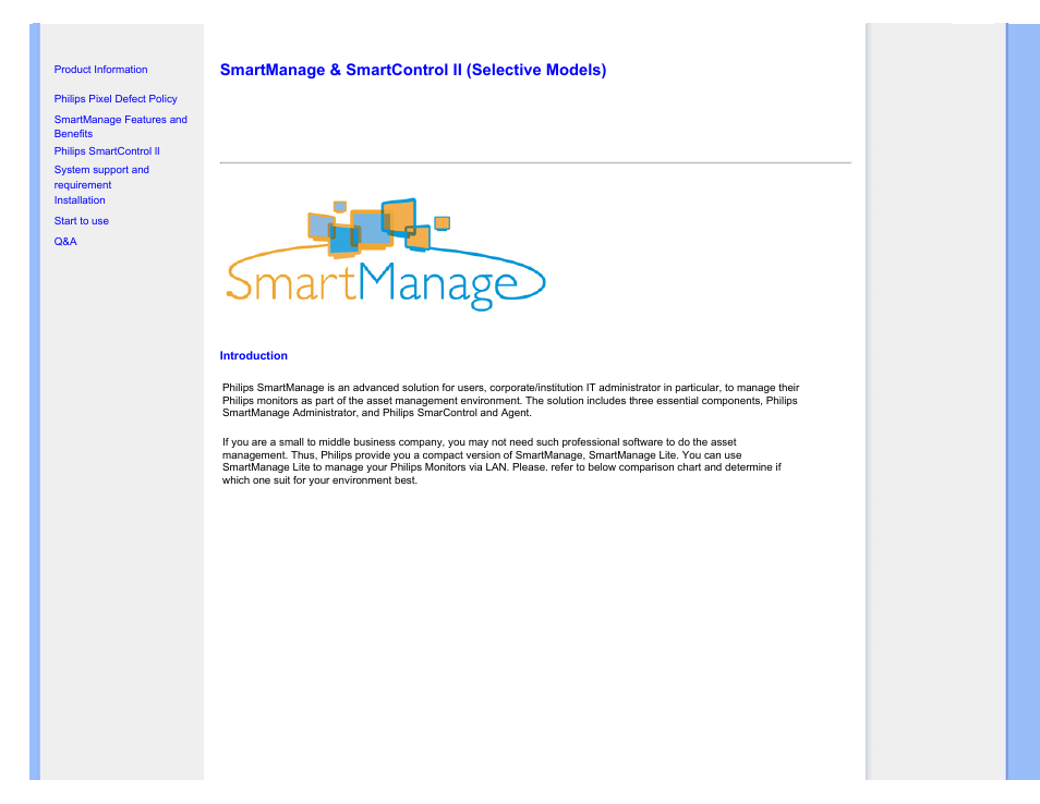 Smartmanage, Smartmanage & smartcontrol ii, Smartmanage & smartcontrol ii (selective models) | Philips 240BW9CB-27 User Manual | Page 44 / 121