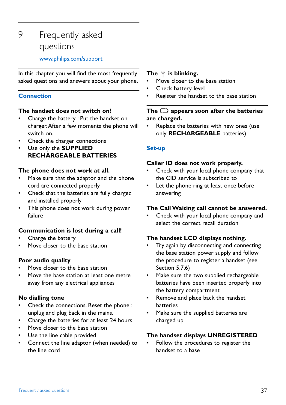 9 frequently asked questions, Frequently asked questions, 9frequently asked questions | Philips TD4454Q-37 User Manual | Page 39 / 46