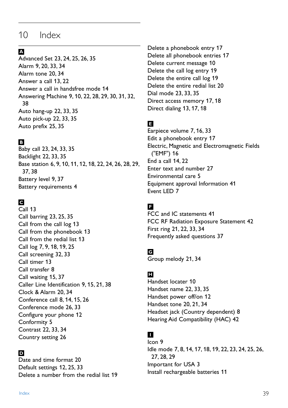 10 index, Index | Philips TD4454Q-37 User Manual | Page 41 / 46