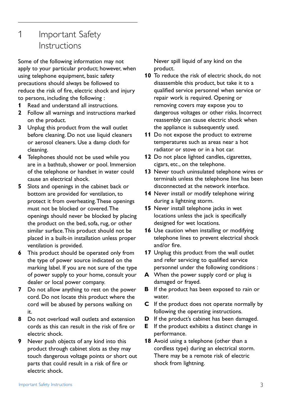 1 important safety instructions, Important safety instructions, 1important safety instructions | Philips TD4454Q-37 User Manual | Page 5 / 46