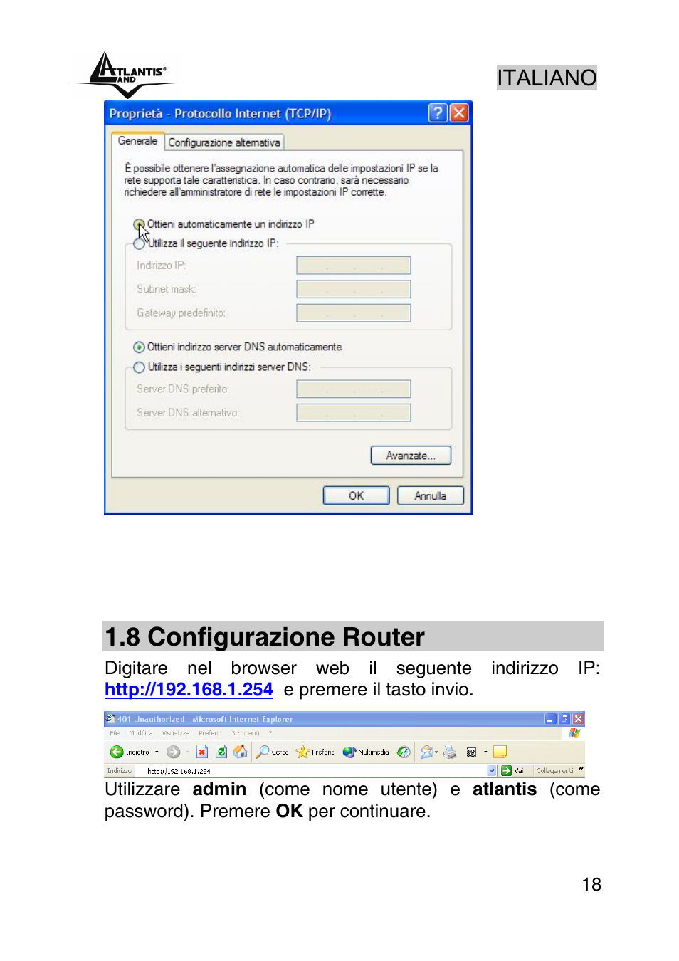 8 configurazione router, Italiano | Atlantis Land WebShare A02-RA243-W54M User Manual | Page 17 / 85