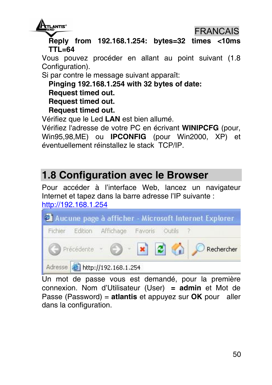 8 configuration avec le browser, Francais | Atlantis Land WebShare A02-RA243-W54M User Manual | Page 49 / 85