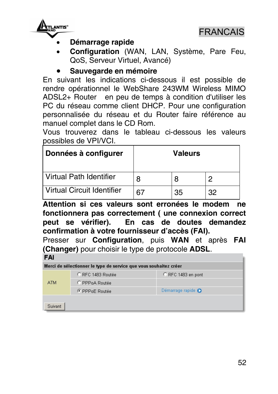 Francais | Atlantis Land WebShare A02-RA243-W54M User Manual | Page 51 / 85