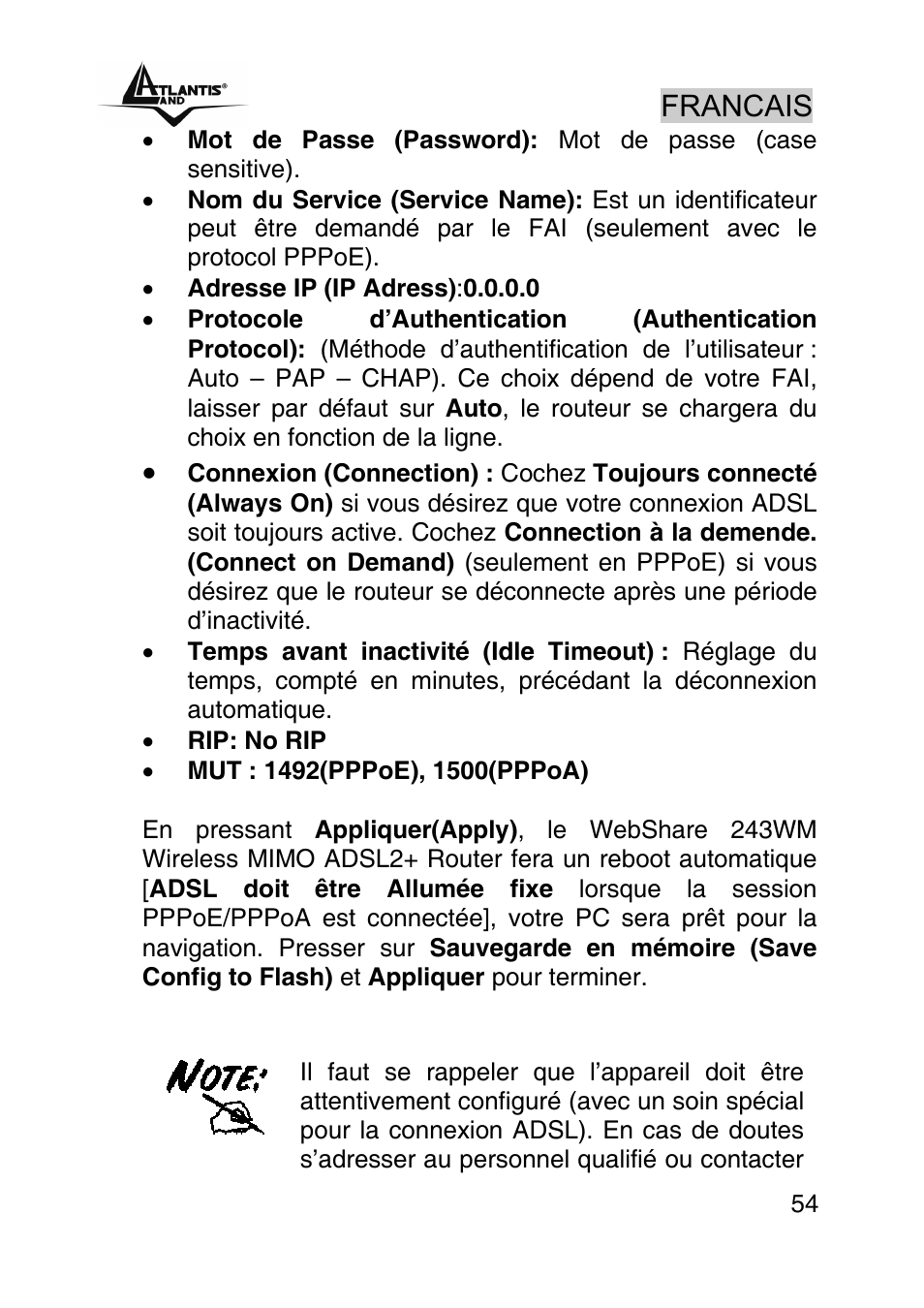 Francais | Atlantis Land WebShare A02-RA243-W54M User Manual | Page 53 / 85