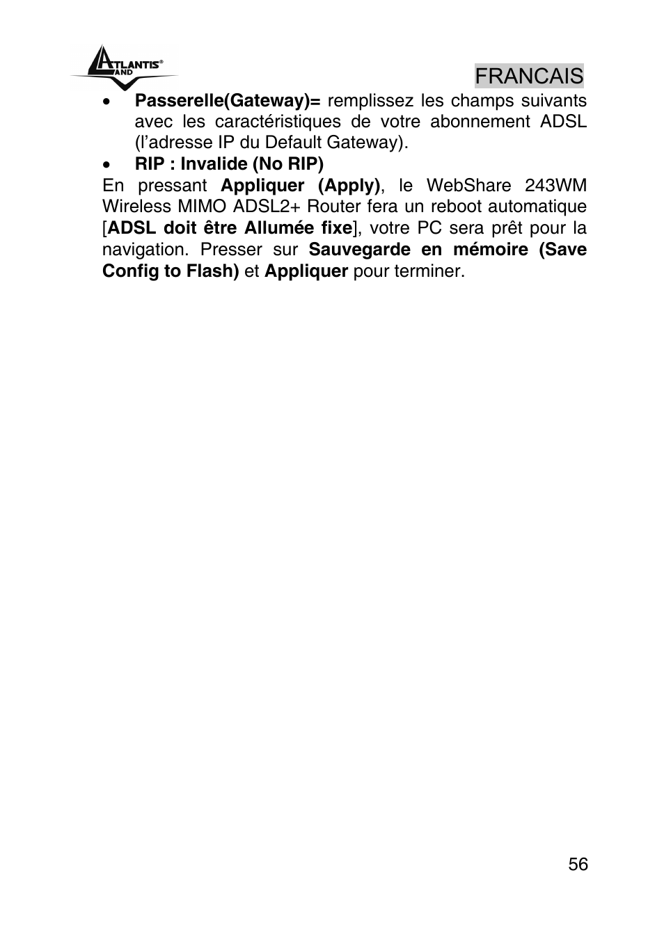 Francais | Atlantis Land WebShare A02-RA243-W54M User Manual | Page 55 / 85