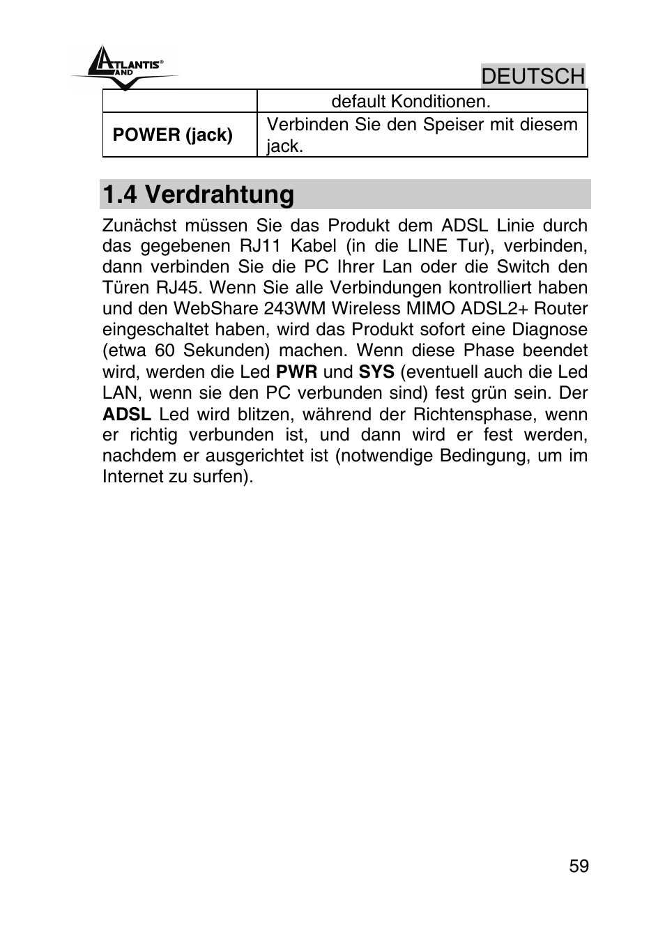 4 verdrahtung, Deutsch | Atlantis Land WebShare A02-RA243-W54M User Manual | Page 58 / 85