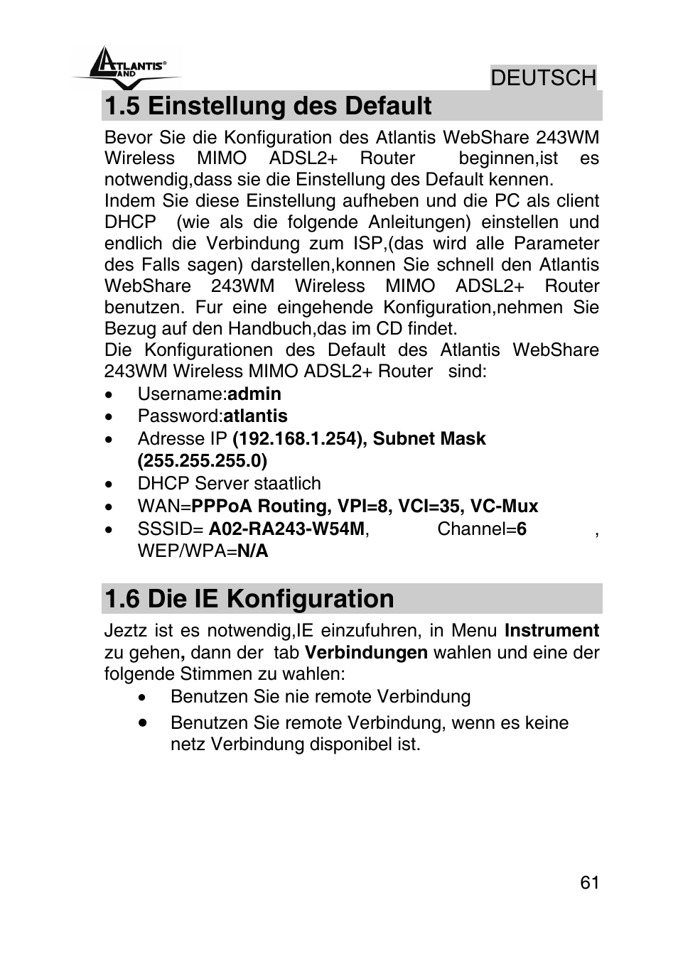 5 einstellung des default, 6 die ie konfiguration | Atlantis Land WebShare A02-RA243-W54M User Manual | Page 60 / 85